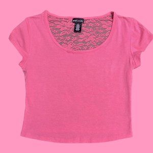 pink crop top with full lace back, size large